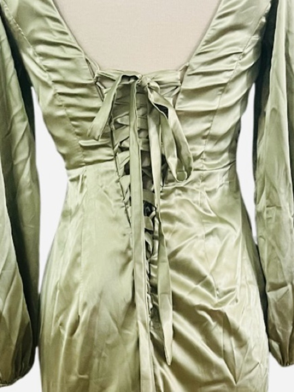 NWT- SATIN SAGE GREEN Long Sleeve Wrap Maxi Dress - Picture 5 of 6